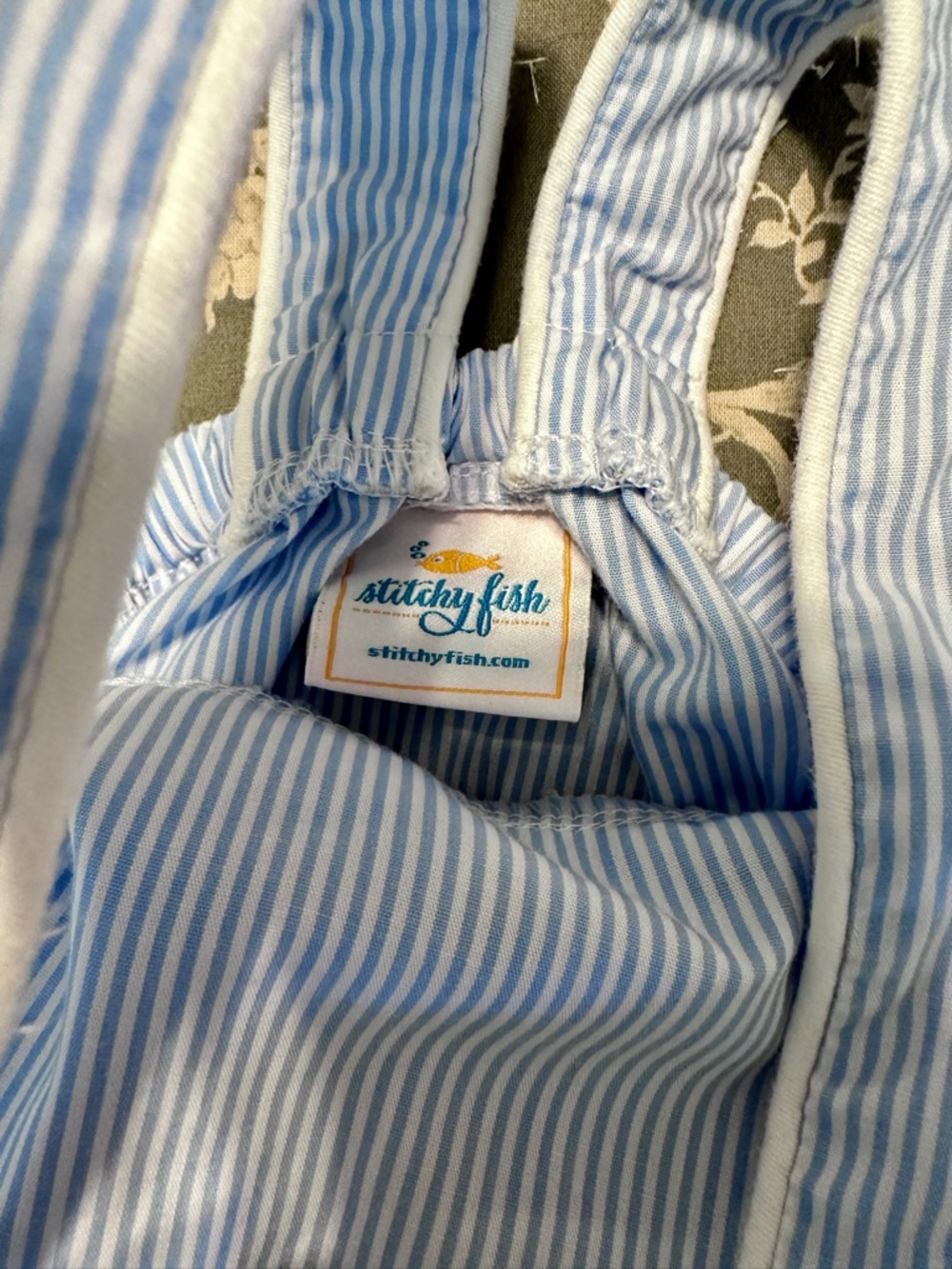 Stitchy Fish Blue & White Pinstripe Baby Bubble Romper - Picture 3 of 5